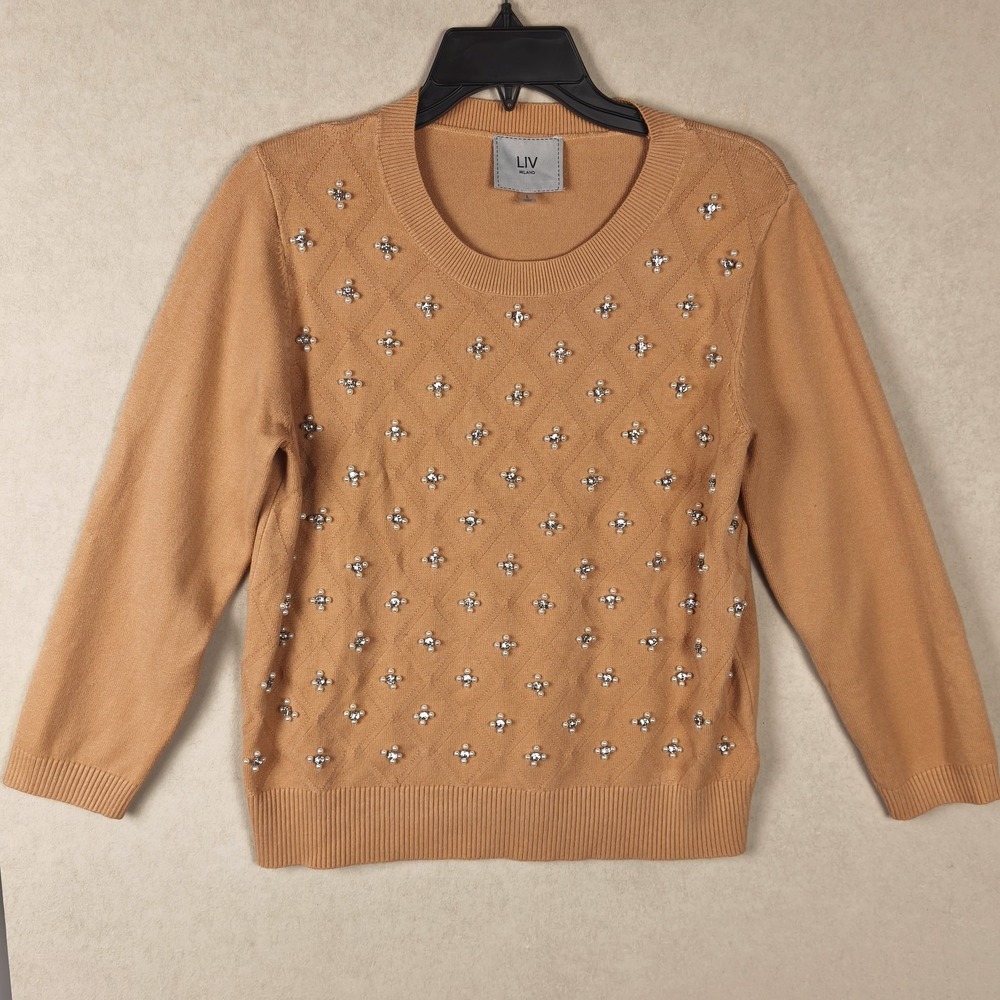 Beaded Pearl Embellished Knit Sweater Top Grandmacore Teacher Chic Large